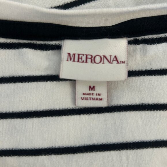 Merona Black and White Striped Stretch Cotton Casual Tunic Top Zip Pockets - Picture 5 of 7